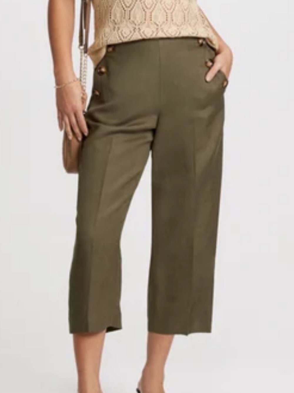 Laura Wide Leg Linen Blend Capris Olive Green
